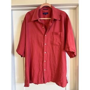 Alan Flusser Red Linen Short Sleeve Button Up Shirt Mens XXL Casual Beach Resort